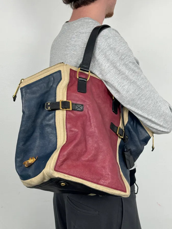2000s Yves Saint Laurent Burgundy Leather Colorblock Handle Bag GepRwbu 2