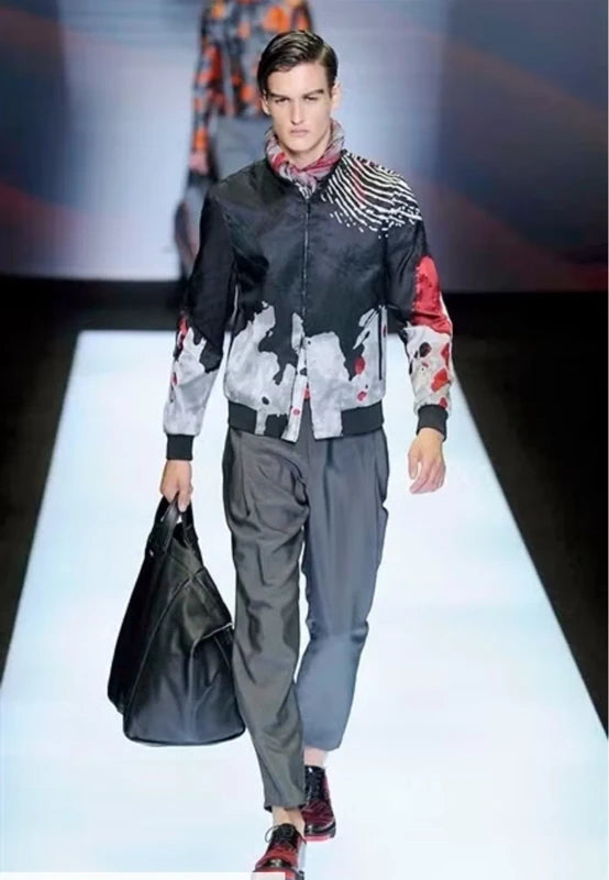 SS2016 Emporio Armani Black & White Modern Abstract Bomber Jacket RUIXPiO 1