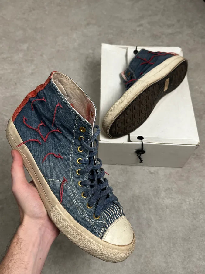 Visvim Skagway Navy Distressed Denim High Sneakers  RuLlFuu 0