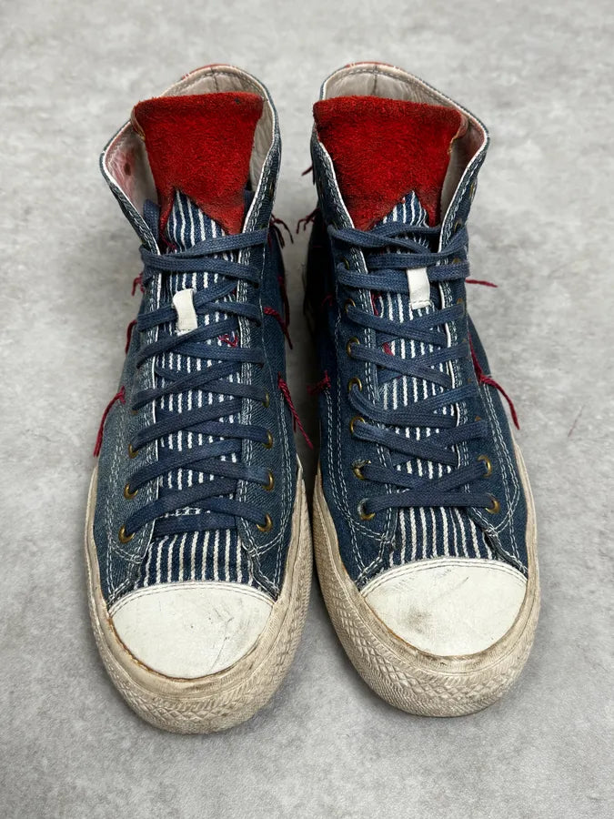 Visvim Skagway Navy Distressed Denim High Sneakers  RuLlFuu 2