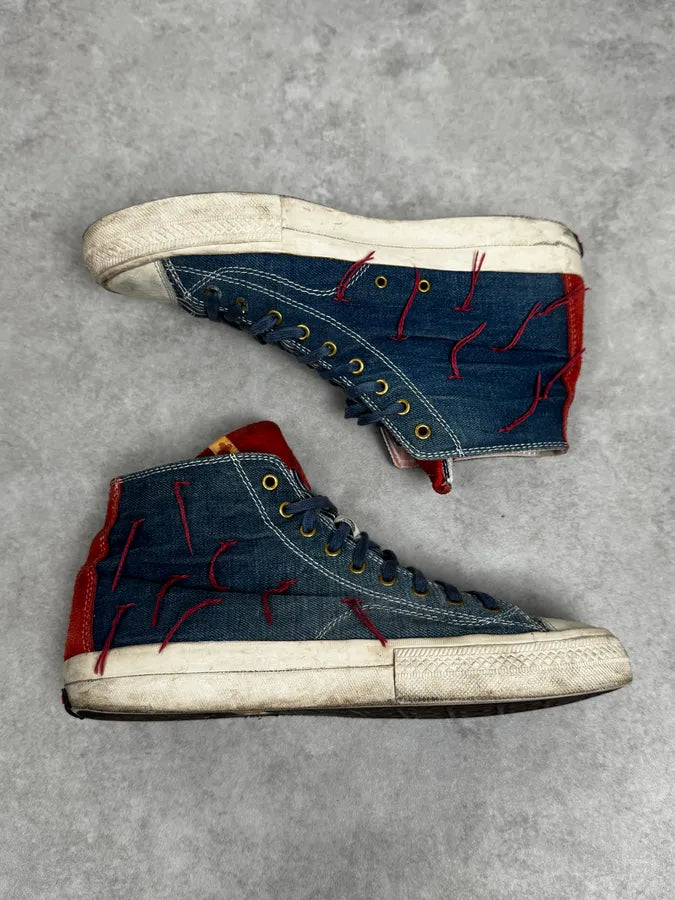 Visvim Skagway Navy Distressed Denim High Sneakers  RuLlFuu 1