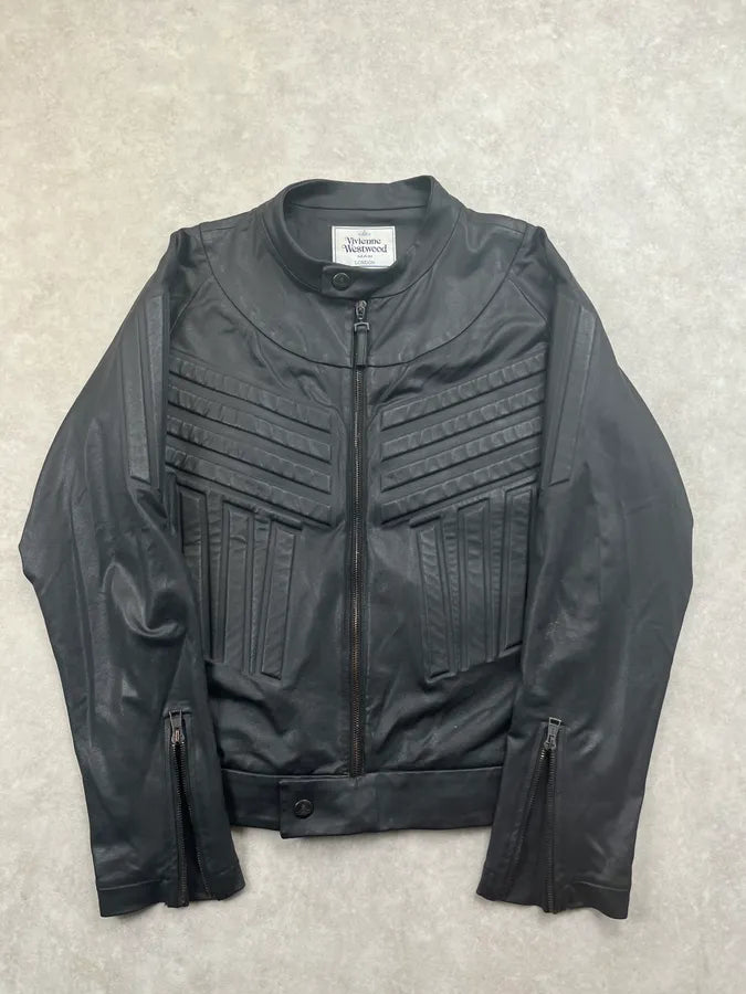 AW2014 Vivienne Westwood Padded Leather Black Biker Jacket teWOVSk 0