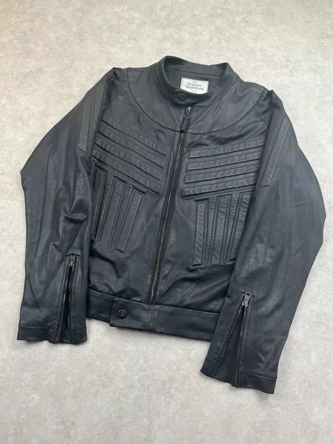 AW2014 Vivienne Westwood Padded Leather Black Biker Jacket teWOVSk 6