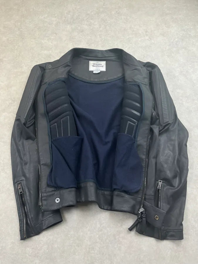AW2014 Vivienne Westwood Padded Leather Black Biker Jacket teWOVSk 9