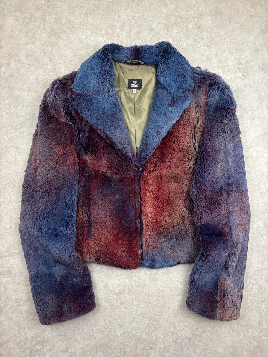 2000s Versace Navy Red Gradient Zip-Up Fur Jacket vjMOblri 0