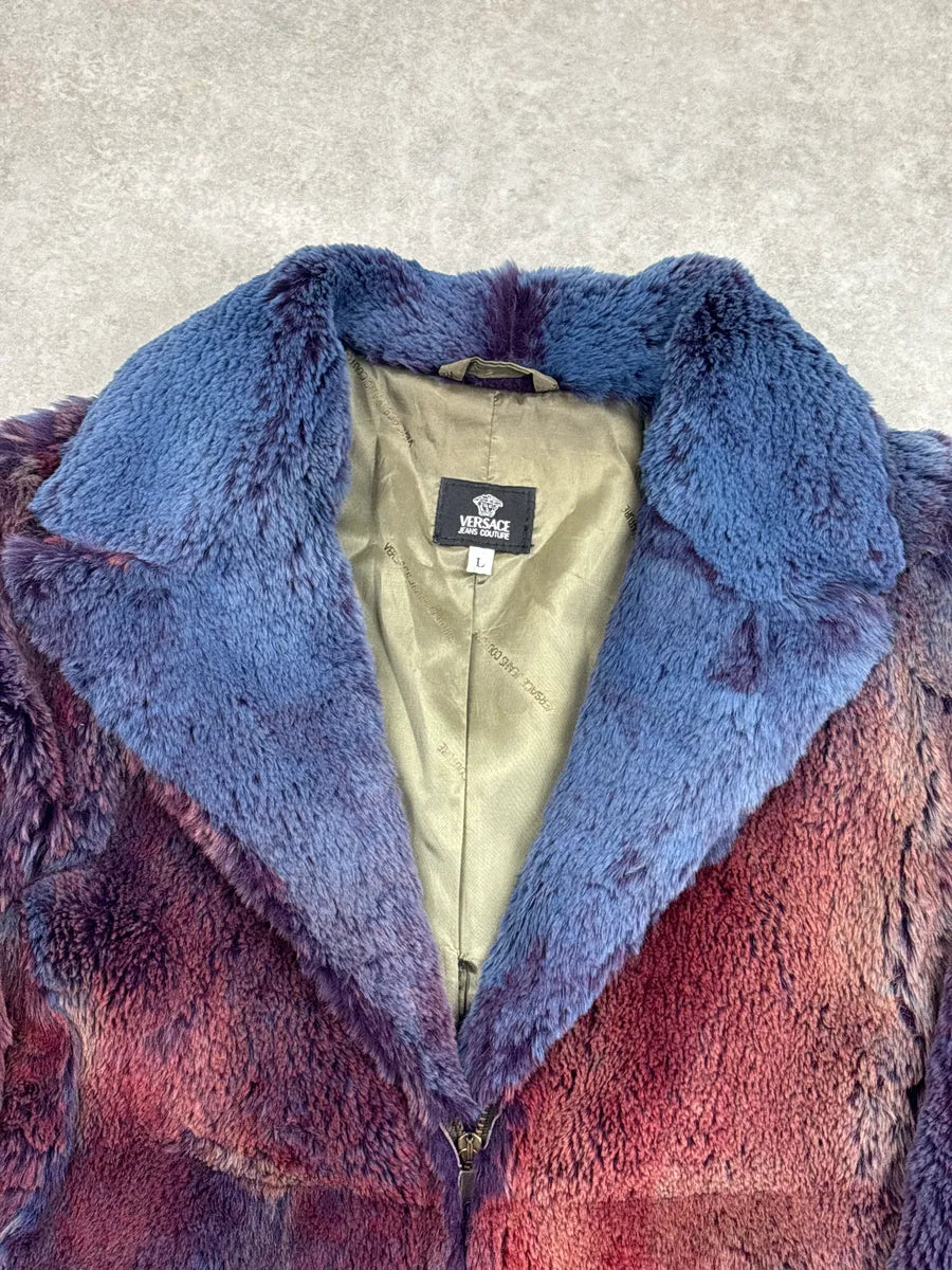 2000s Versace Navy Red Gradient Zip-Up Fur Jacket vjMOblri 9