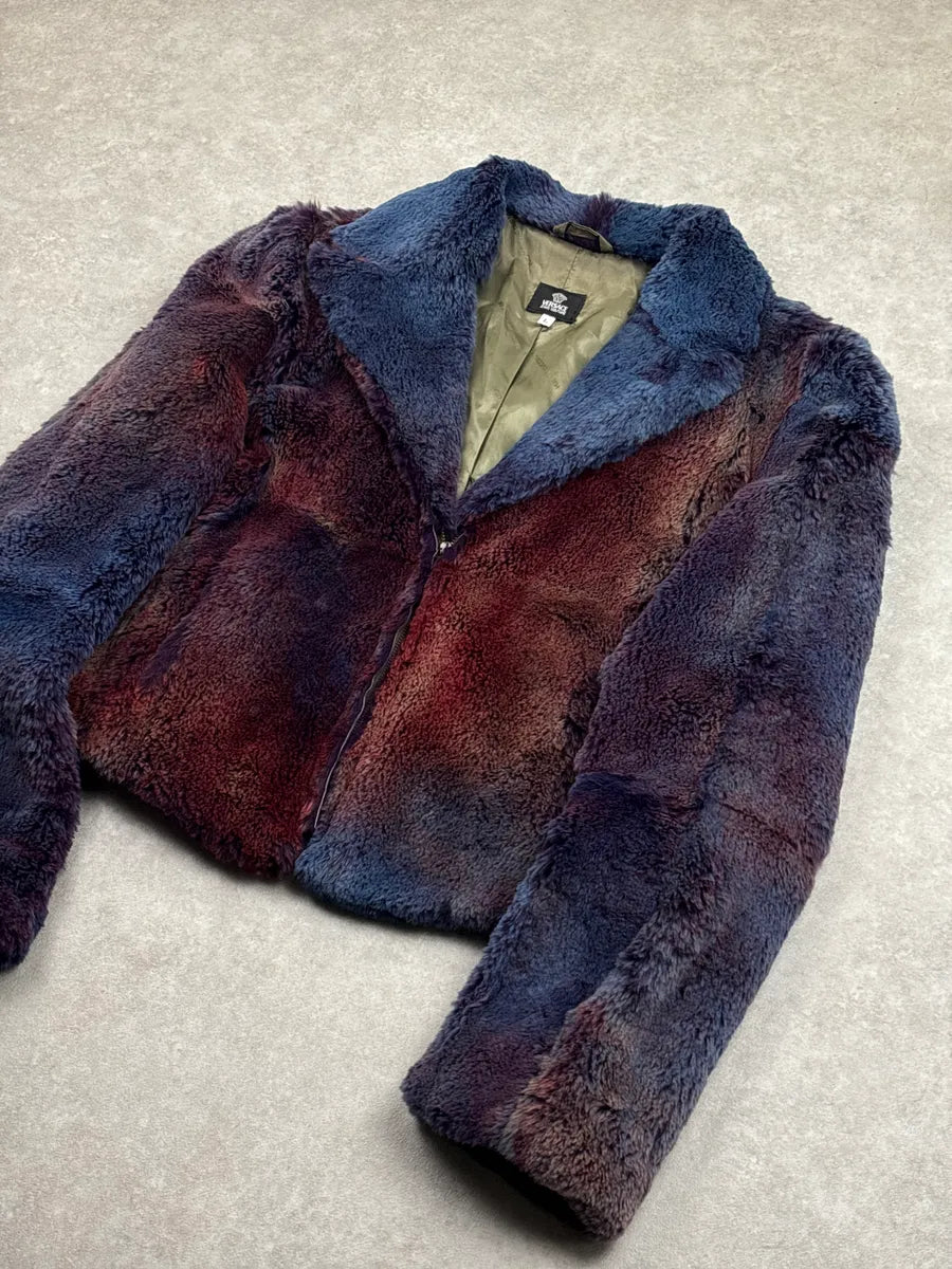2000s Versace Navy Red Gradient Zip-Up Fur Jacket vjMOblri 3