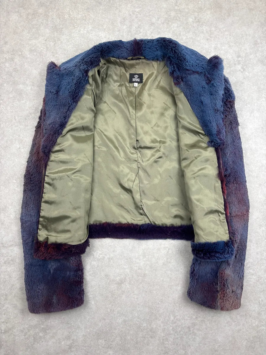 2000s Versace Navy Red Gradient Zip-Up Fur Jacket vjMOblri 4