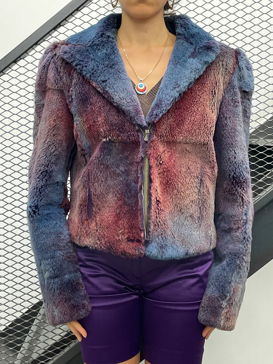 2000s Versace Navy Red Gradient Zip-Up Fur Jacket vjMOblri 1