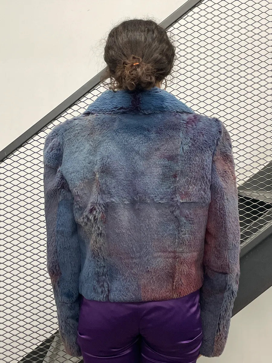 2000s Versace Navy Red Gradient Zip-Up Fur Jacket vjMOblri 2