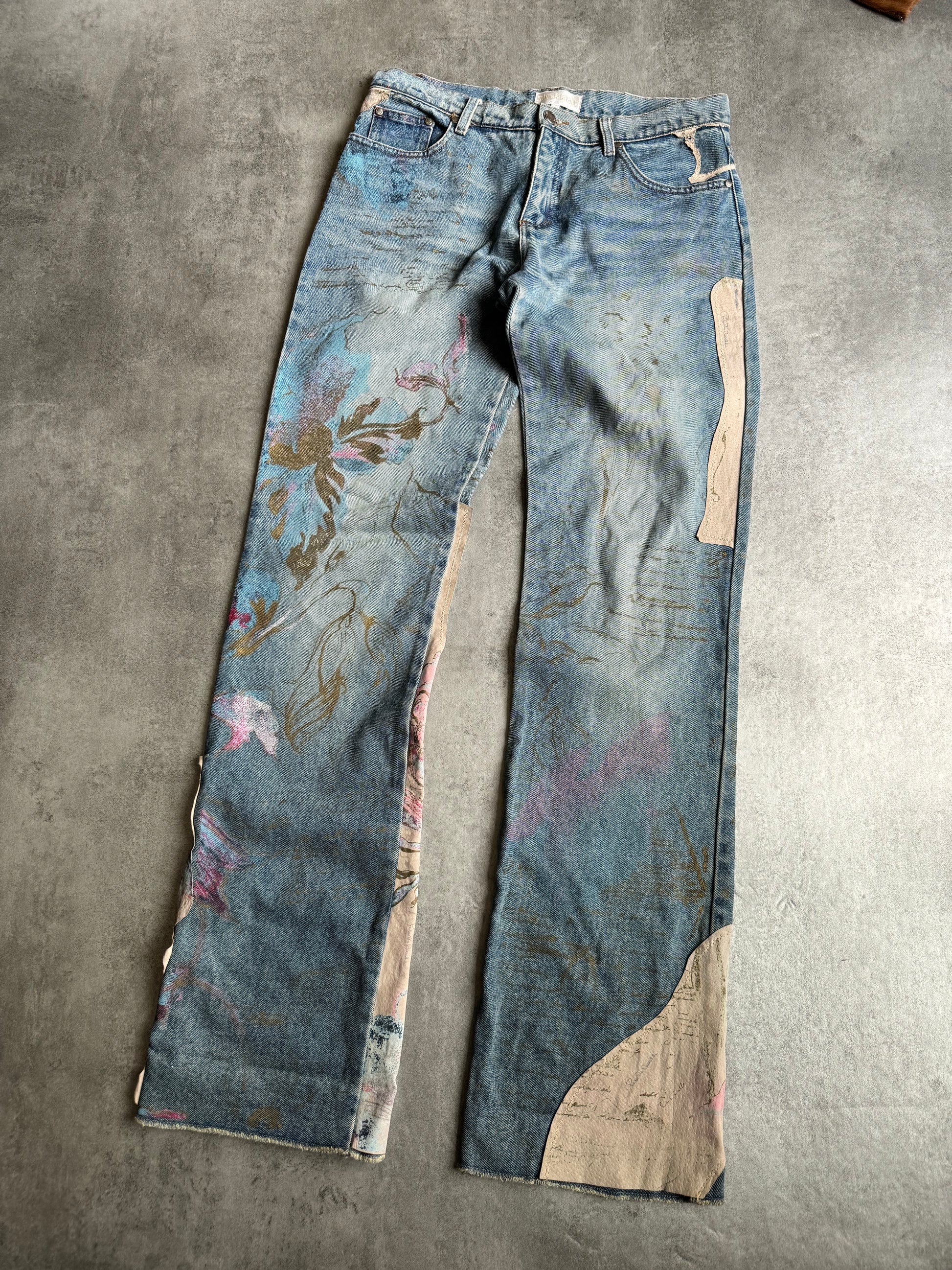 AW2002 Roberto Cavalli Leather & Denim Rebel Artistic Pants (M/L) - 12