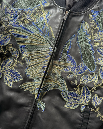 SS2017 Emporio Armani Embroidered Natural Royal Eagle Black Leather Jacket (M) - 10