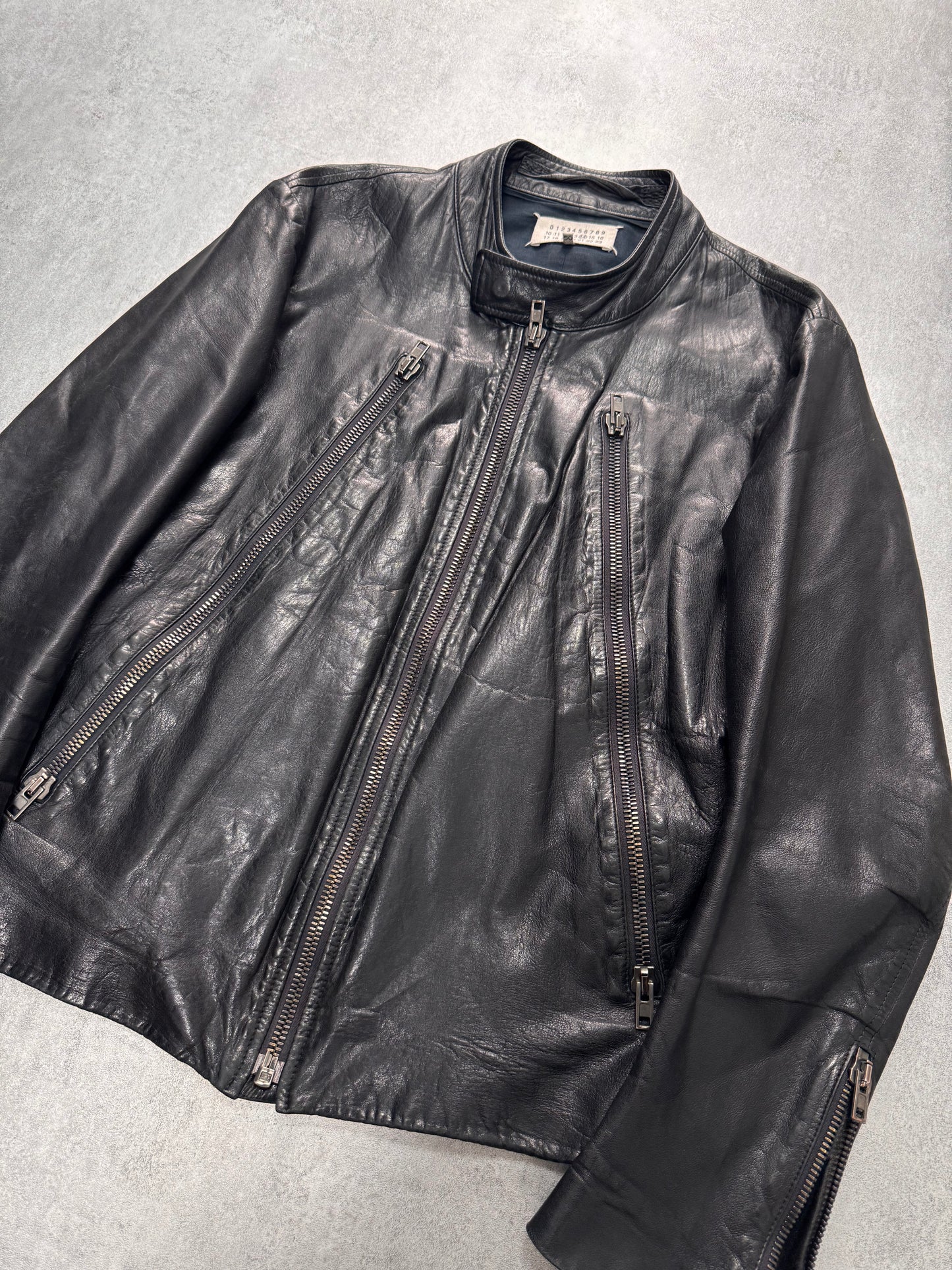 SS2014 Maison Margiela 5-Zip Premium Black Leather Jacket (M) - 11