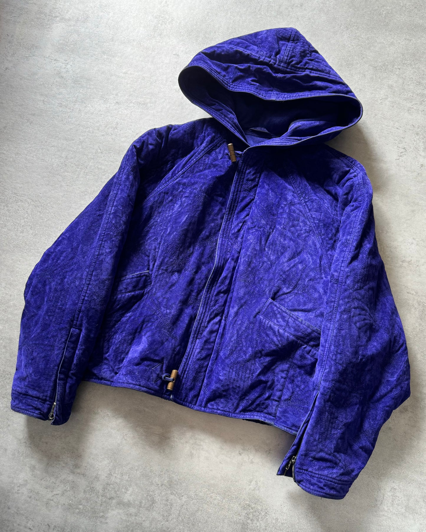 1980s Gianni Versace Blue Royal Bomber Hooded Jacket (M) - 3