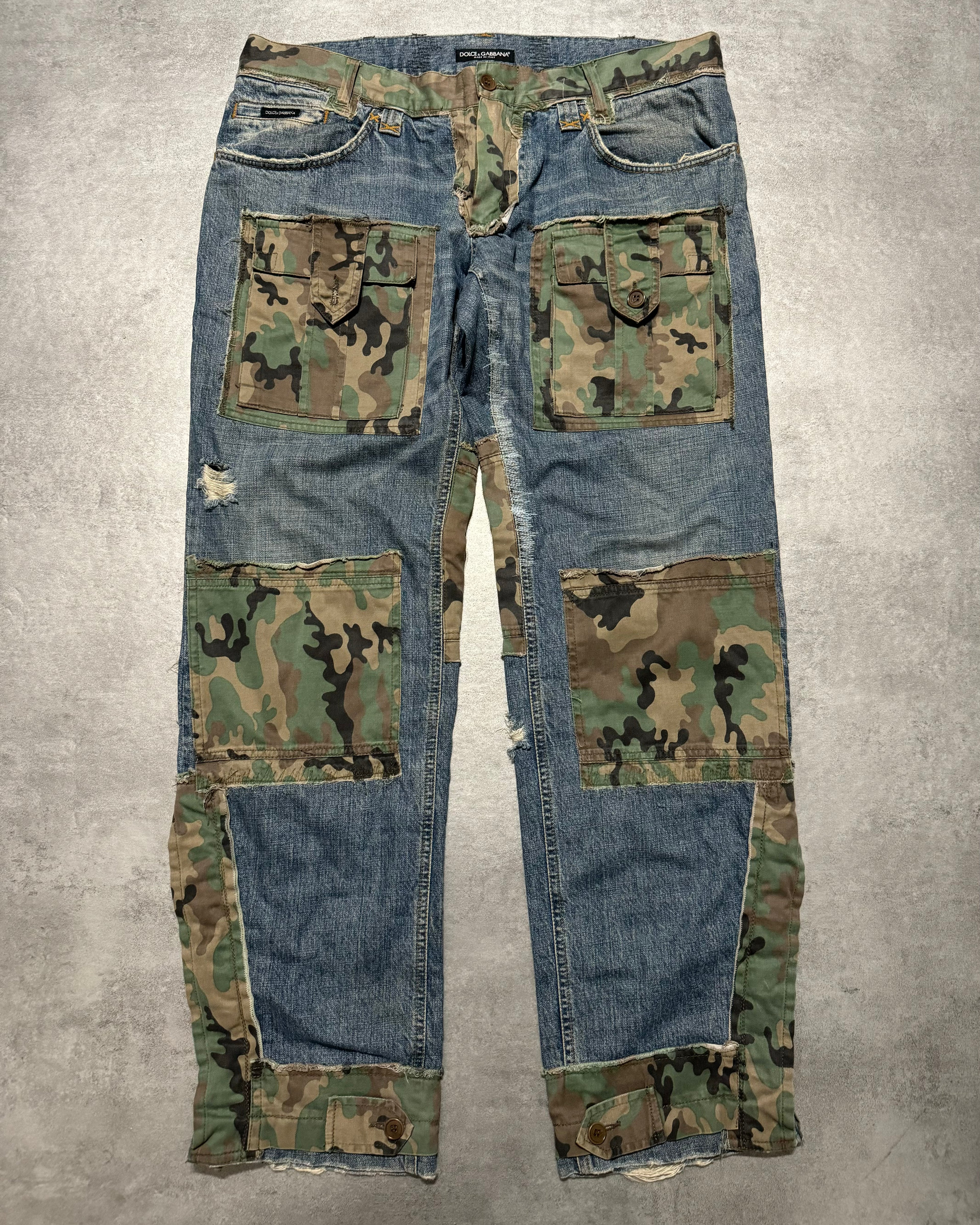 FW2005 Dolce & Gabbana Hybride Camo Multi Pockets Rebel Denim Jeans (XL) - 1