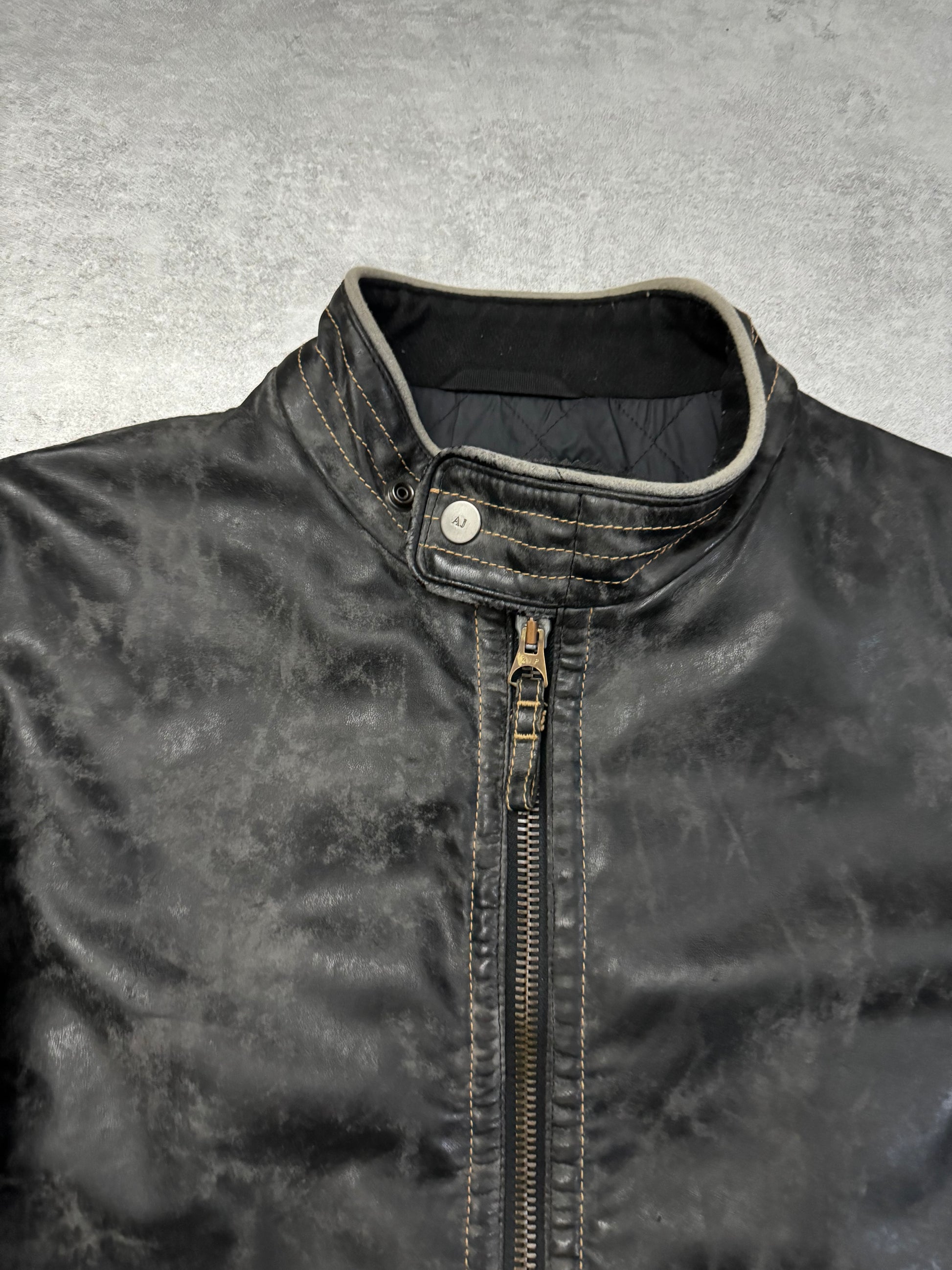 2000s Armani Eroded Tern Black Biker Leather Jacket (L) - 6