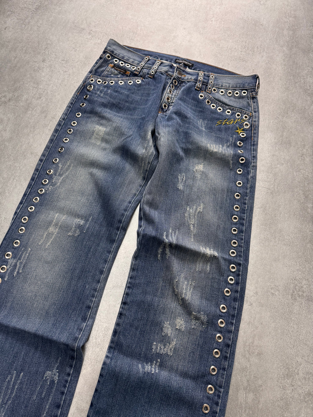 SS2006 Dolce & Gabbana Eyled Distressed Denim Jeans (L) - 6