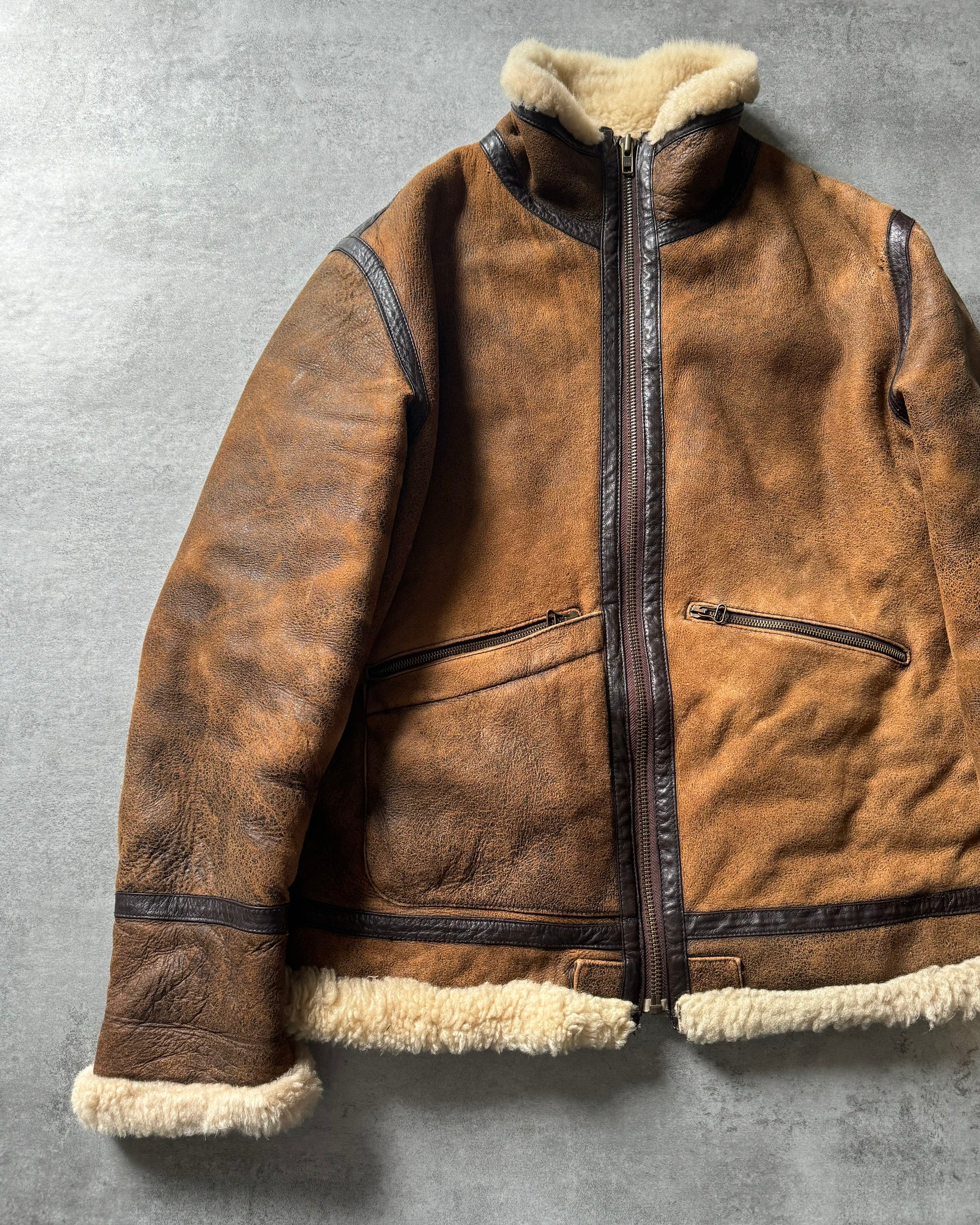 1990s Dolce & Gabbana Bombardier Shearling Leather Jacket  (L) - 3