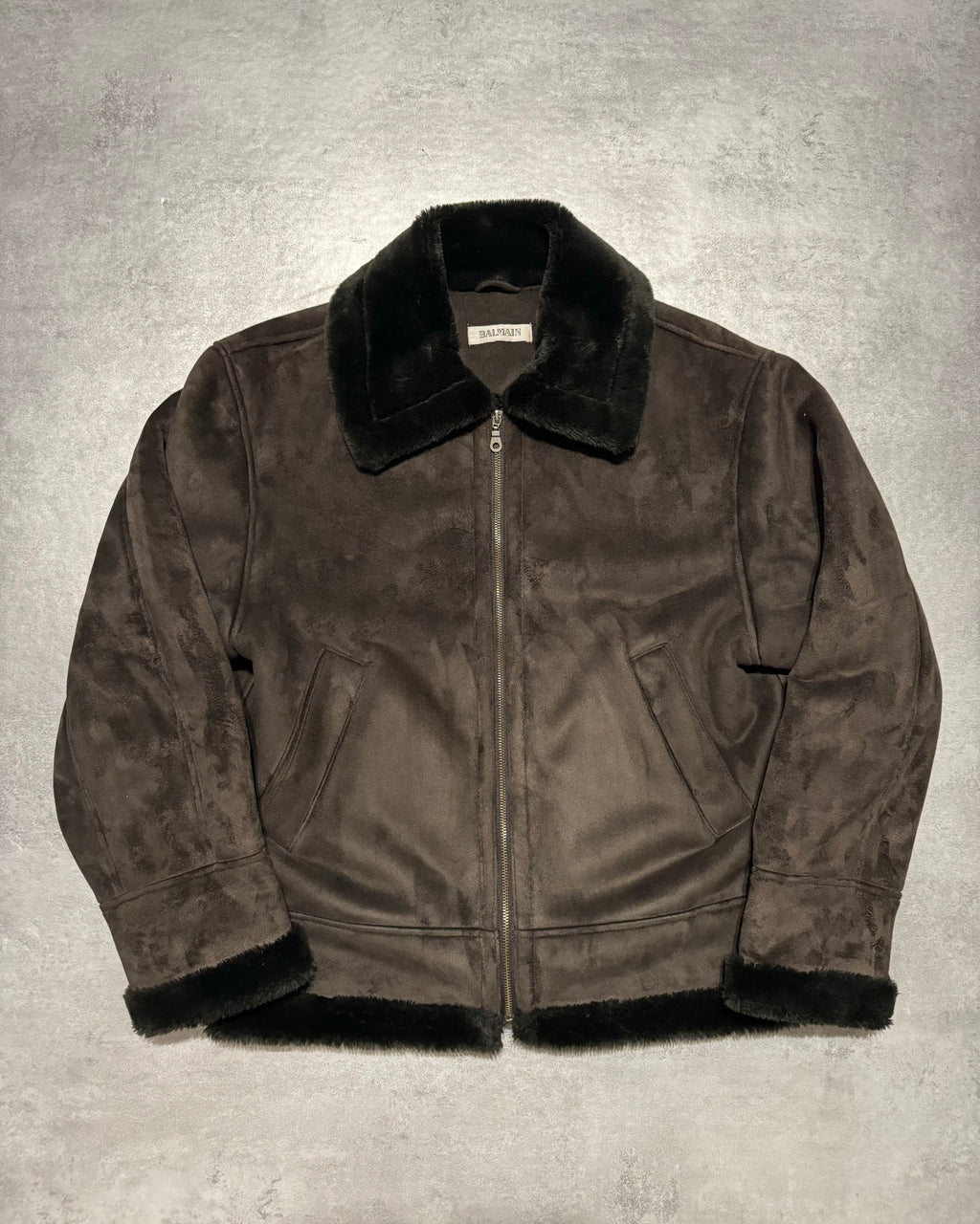 2000s Balmain Brown Faux Fur Shearling Aviator Jacket (L) - 4