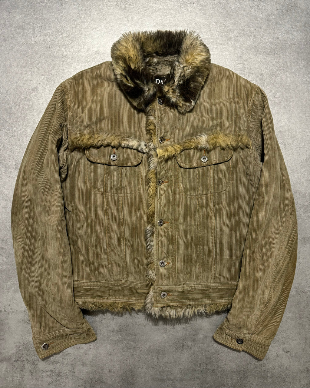 FW2001 Dolce & Gabbana Fur Corduroy Striped Jacket (L) - 1
