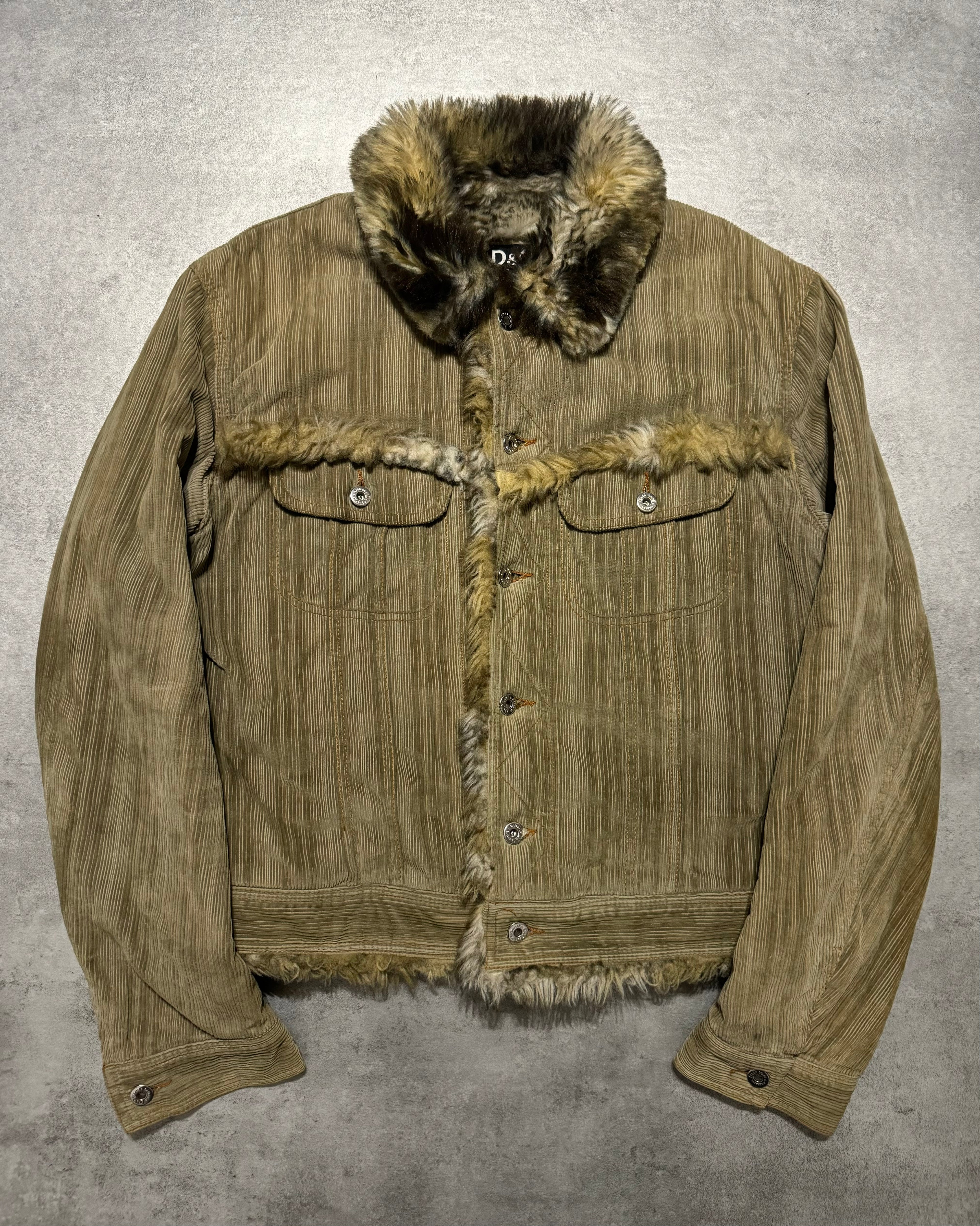 FW2001 Dolce & Gabbana Fur Corduroy Striped Jacket (L) - 1