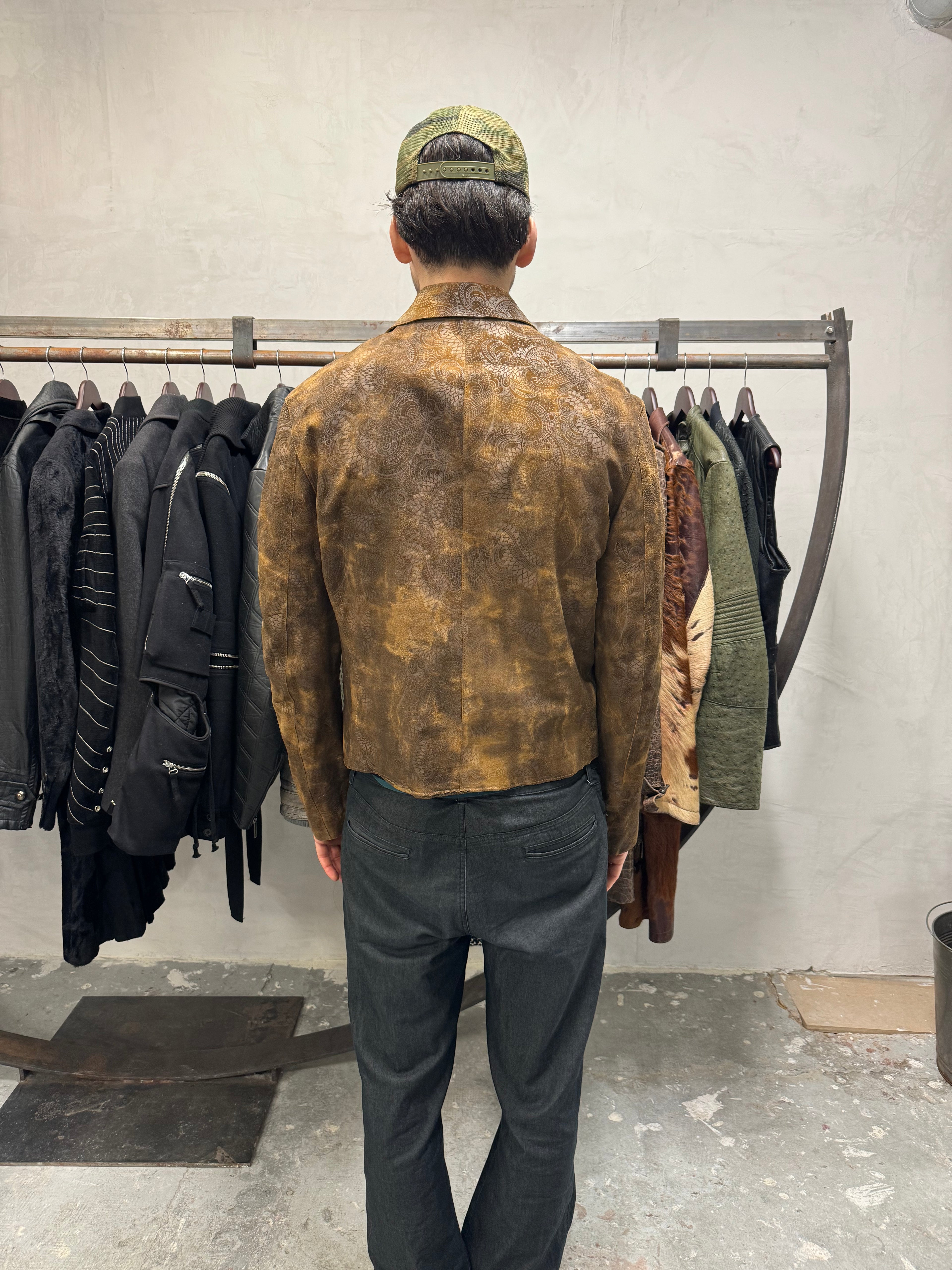 2000s Cavalli Brown Spiritual Dragon Faded Leather Premium Jacket (L) - 4