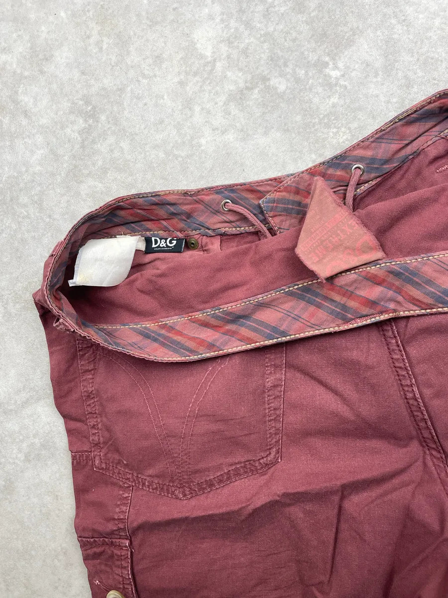 2000s Dolce & Gabbana Burgundy Multi-Pocket Plaid Waistband Shorts wCJXVTGI 10