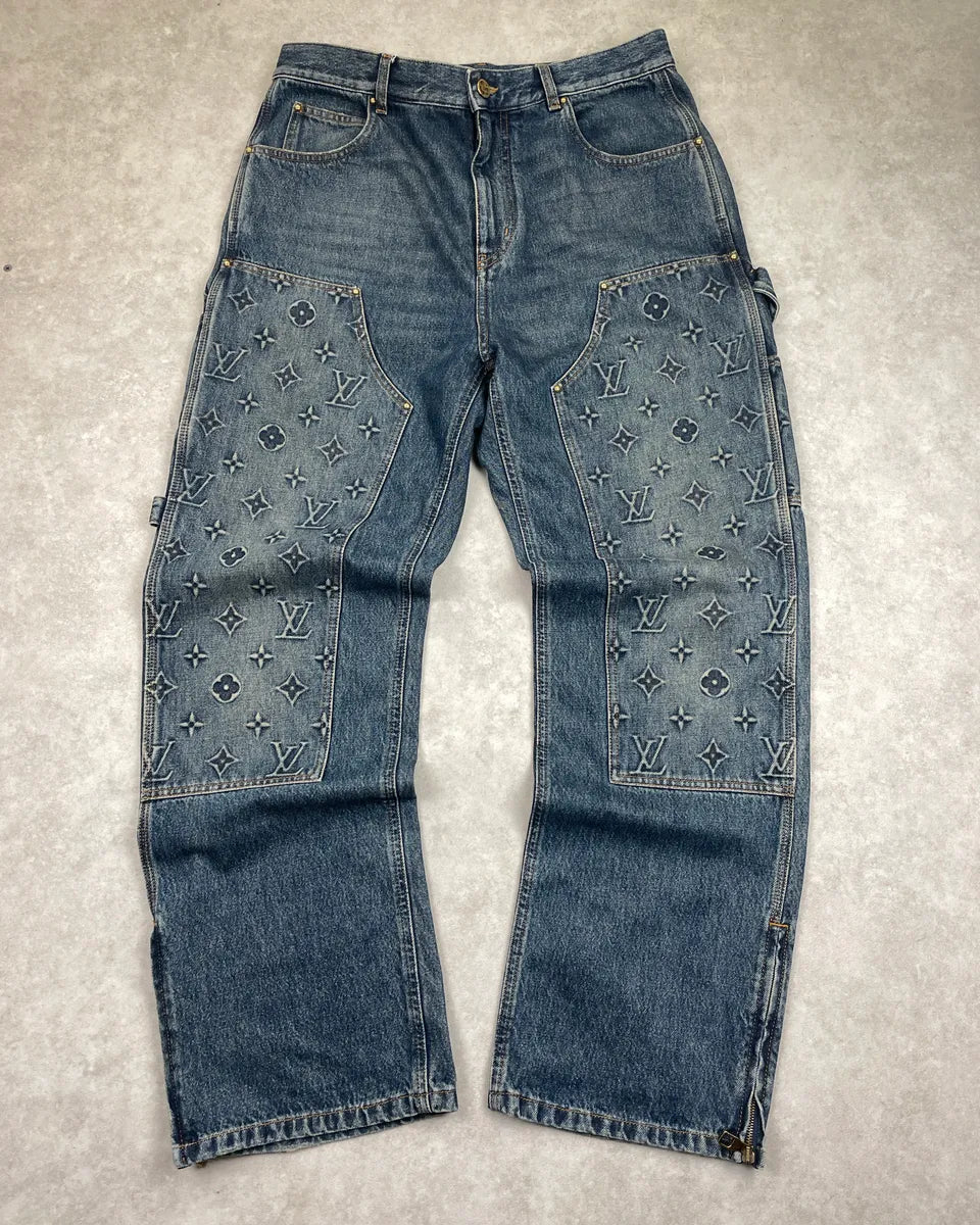 AW2023 Louis Vuitton Blue Denim Monogram Carpenter Jeans wEpFMSCp 3