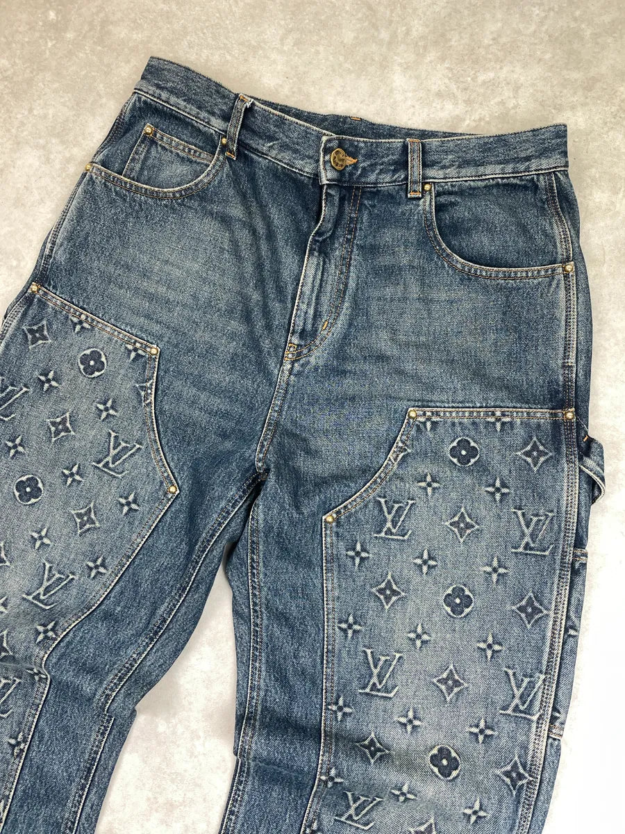 AW2023 Louis Vuitton Blue Denim Monogram Carpenter Jeans wEpFMSCp 8