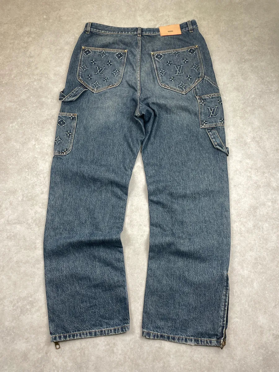 AW2023 Louis Vuitton Blue Denim Monogram Carpenter Jeans wEpFMSCp 4