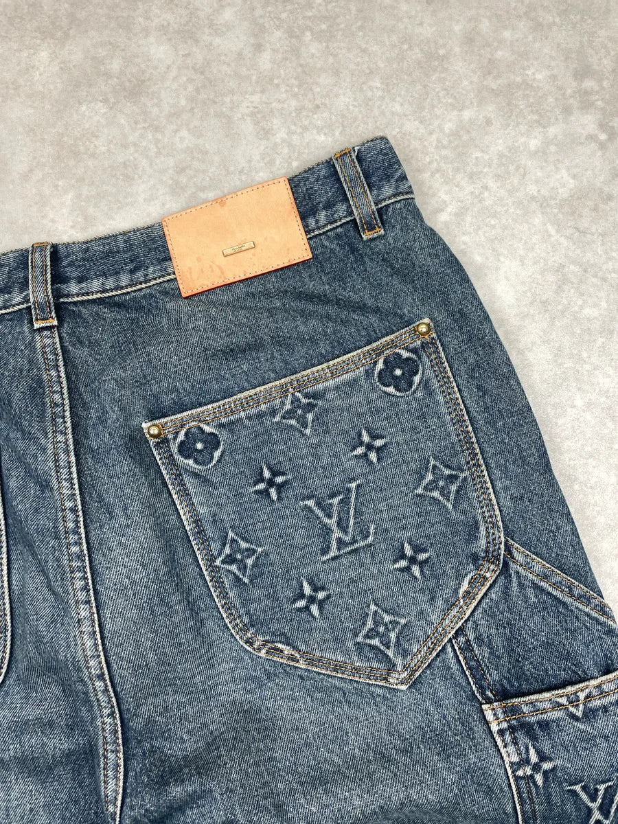 AW2023 Louis Vuitton Blue Denim Monogram Carpenter Jeans wEpFMSCp 9