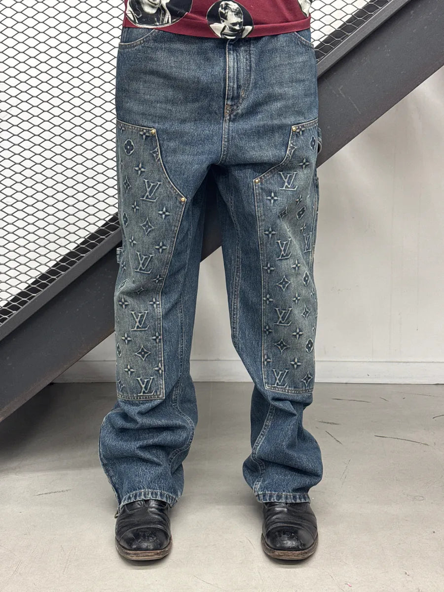AW2023 Louis Vuitton Blue Denim Monogram Carpenter Jeans wEpFMSCp 0
