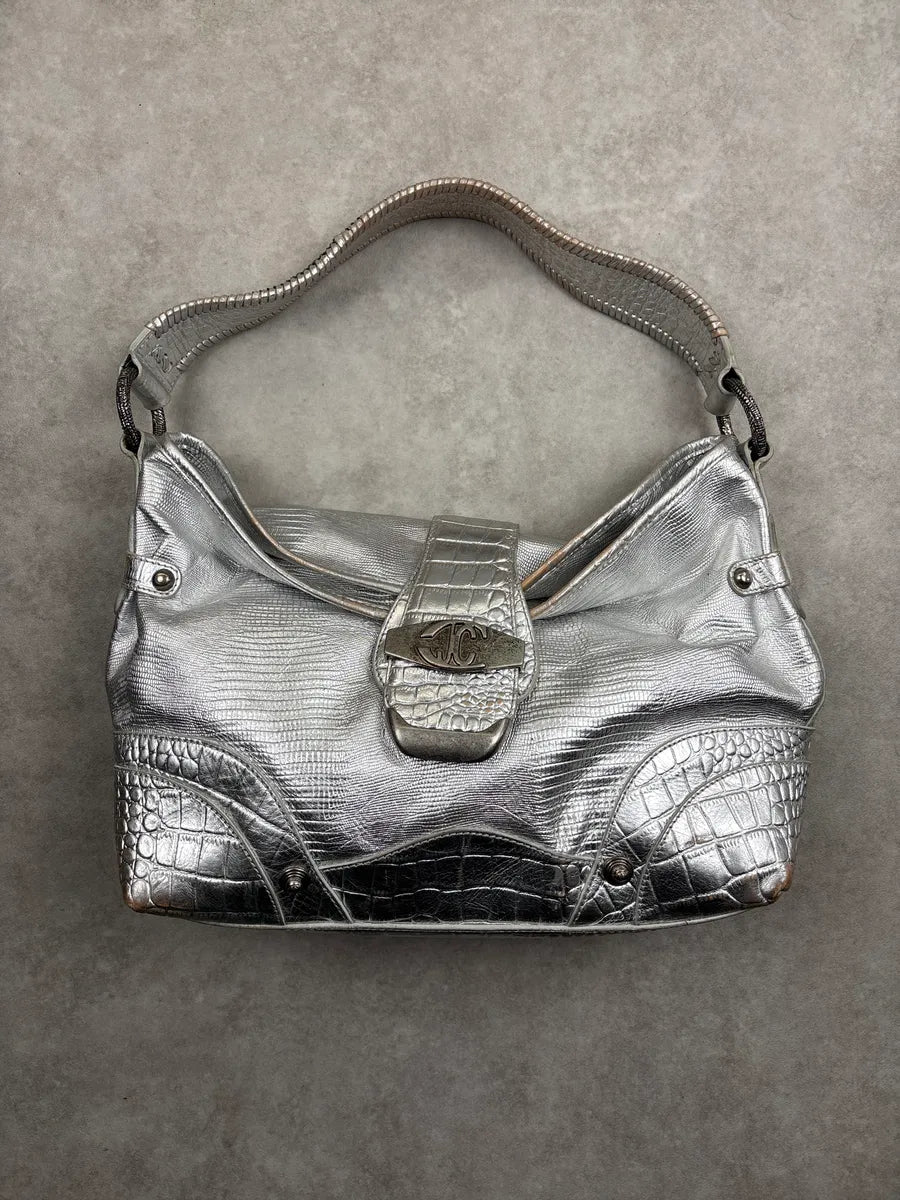 SS2008 Cavalli Silver Leather Croc-Embossed Metallic Shoulder Bag wKoVhKwk 0