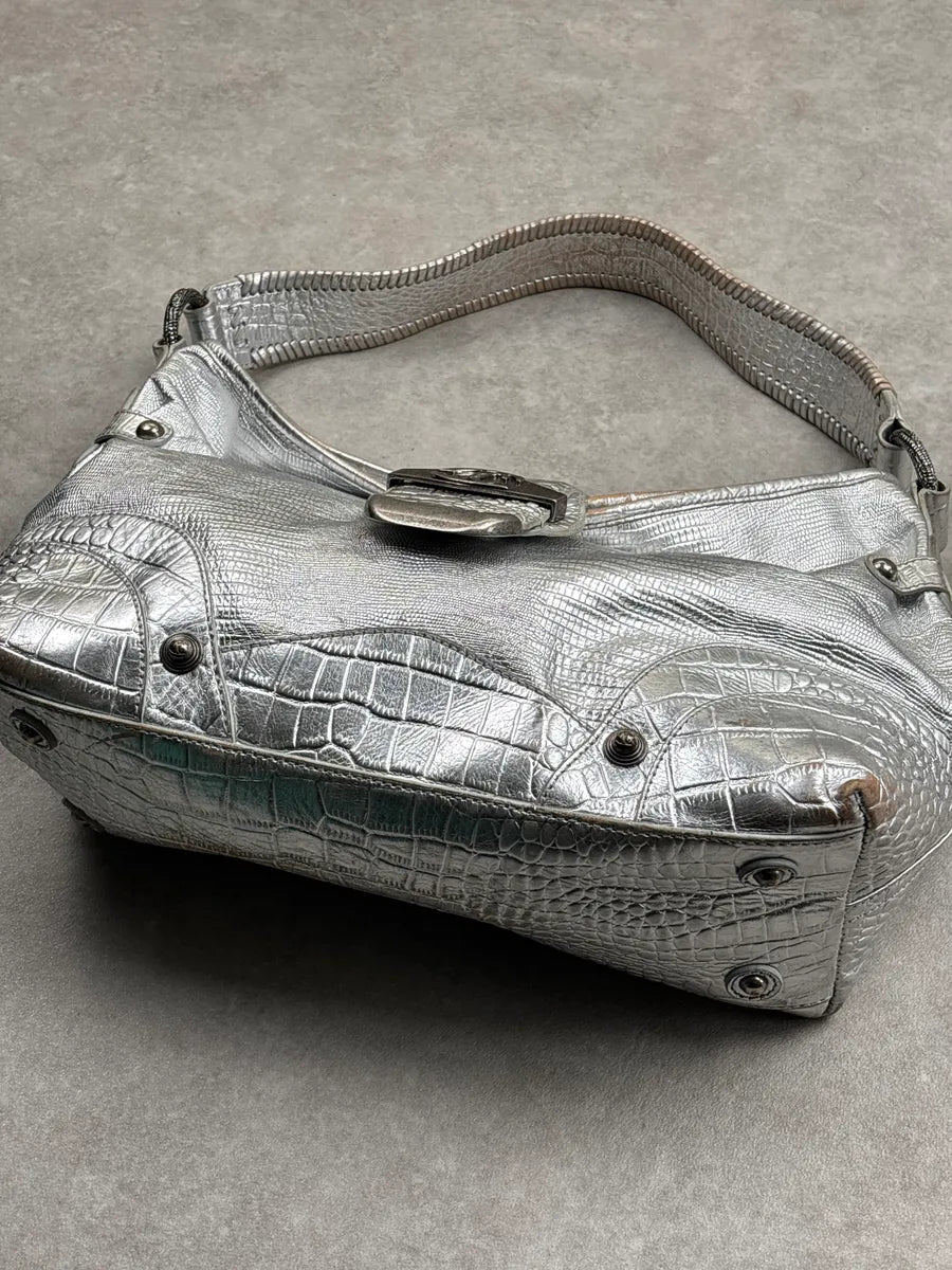 SS2008 Cavalli Silver Leather Croc-Embossed Metallic Shoulder Bag wKoVhKwk 3