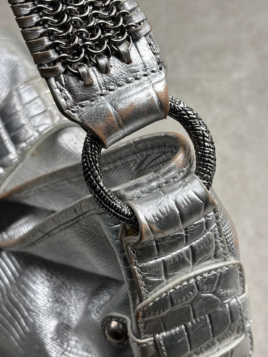 SS2008 Cavalli Silver Leather Croc-Embossed Metallic Shoulder Bag wKoVhKwk 10