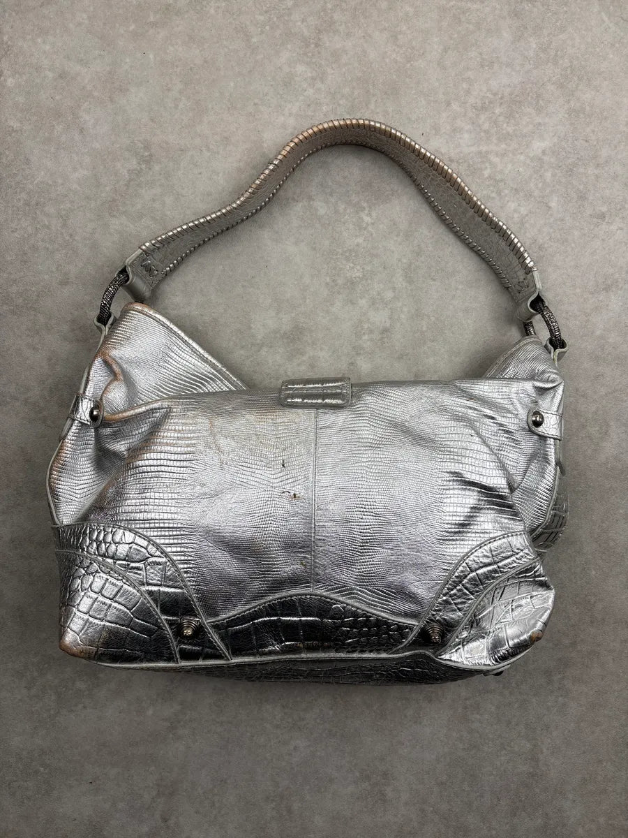SS2008 Cavalli Silver Leather Croc-Embossed Metallic Shoulder Bag wKoVhKwk 4