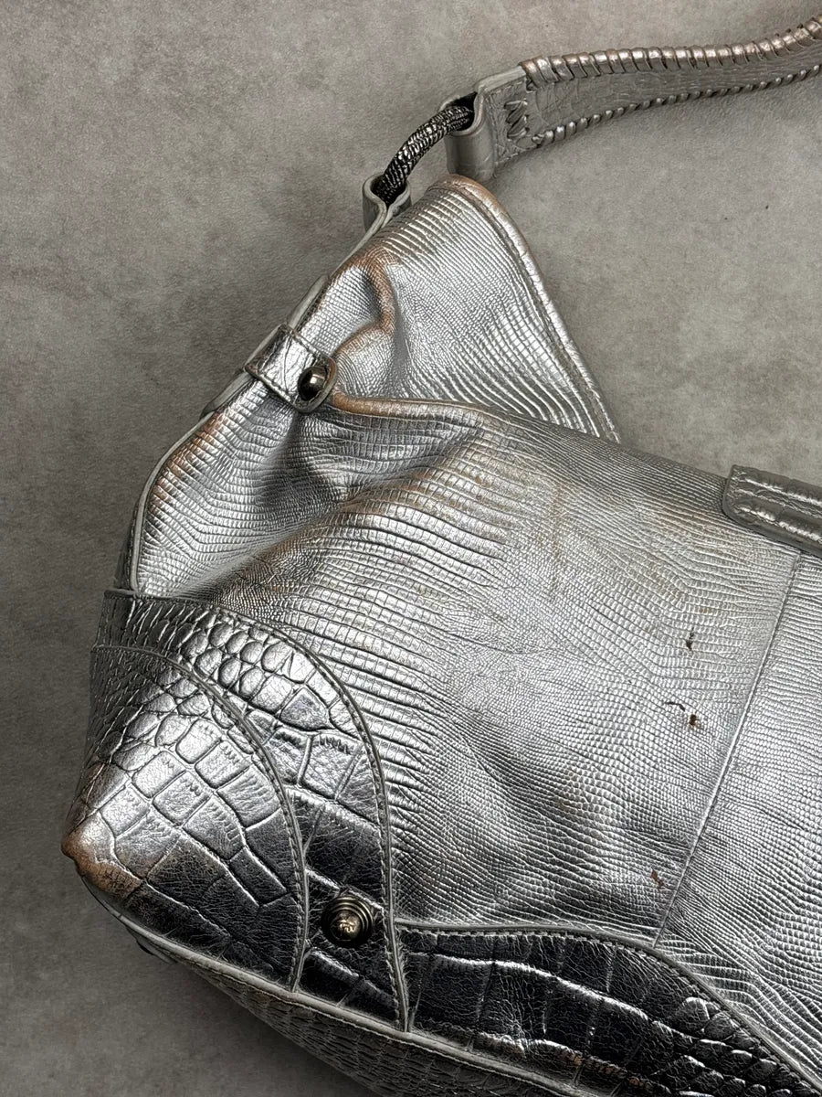SS2008 Cavalli Silver Leather Croc-Embossed Metallic Shoulder Bag wKoVhKwk 16