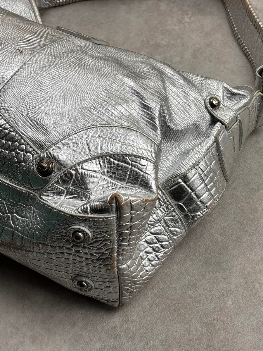 SS2008 Cavalli Silver Leather Croc-Embossed Metallic Shoulder Bag wKoVhKwk 17