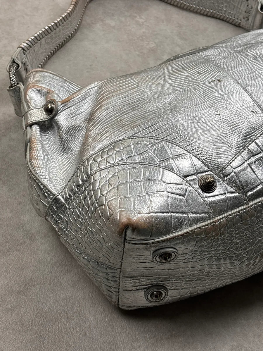 SS2008 Cavalli Silver Leather Croc-Embossed Metallic Shoulder Bag wKoVhKwk 18