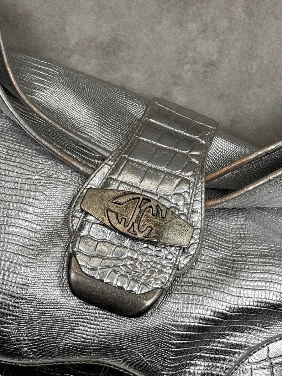 SS2008 Cavalli Silver Leather Croc-Embossed Metallic Shoulder Bag wKoVhKwk 5