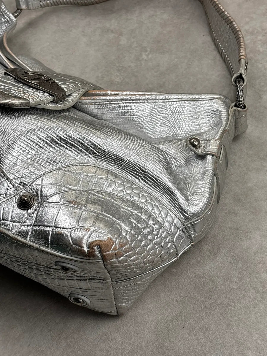 SS2008 Cavalli Silver Leather Croc-Embossed Metallic Shoulder Bag wKoVhKwk 7