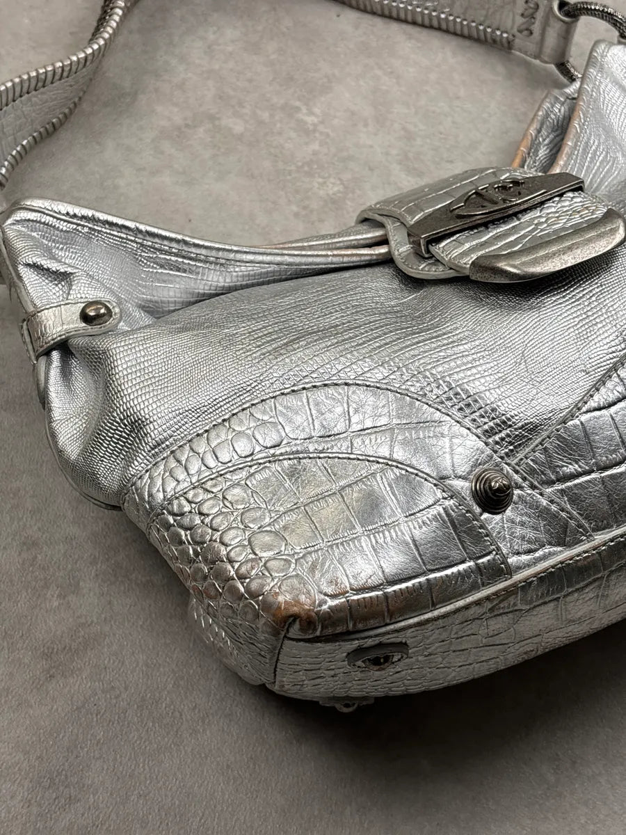 SS2008 Cavalli Silver Leather Croc-Embossed Metallic Shoulder Bag wKoVhKwk 8