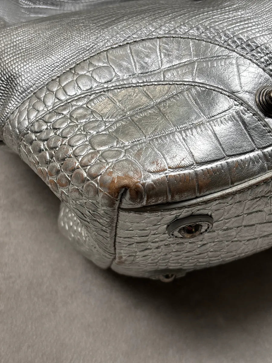 SS2008 Cavalli Silver Leather Croc-Embossed Metallic Shoulder Bag wKoVhKwk 13