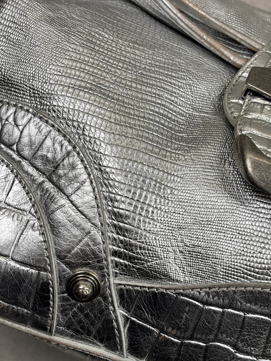 SS2008 Cavalli Silver Leather Croc-Embossed Metallic Shoulder Bag wKoVhKwk 9