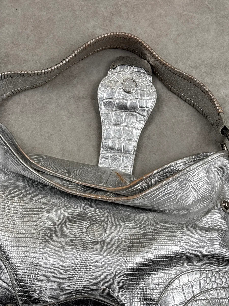 SS2008 Cavalli Silver Leather Croc-Embossed Metallic Shoulder Bag wKoVhKwk 15