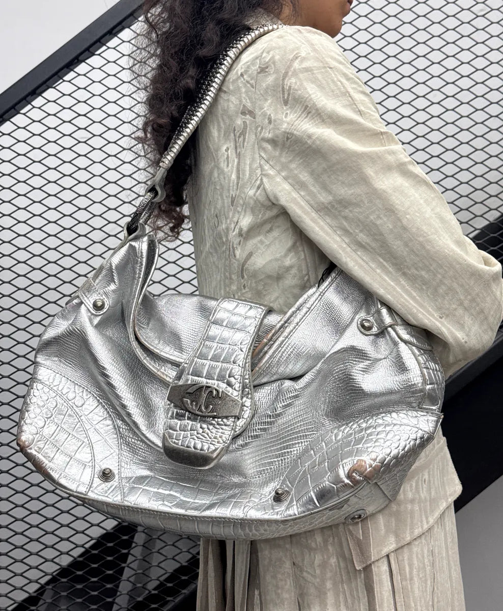 SS2008 Cavalli Silver Leather Croc-Embossed Metallic Shoulder Bag wKoVhKwk 2