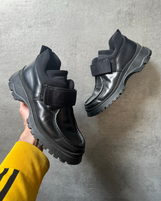 Prada Vibram Black Combat Strap Leather Low Boots (40) - 1