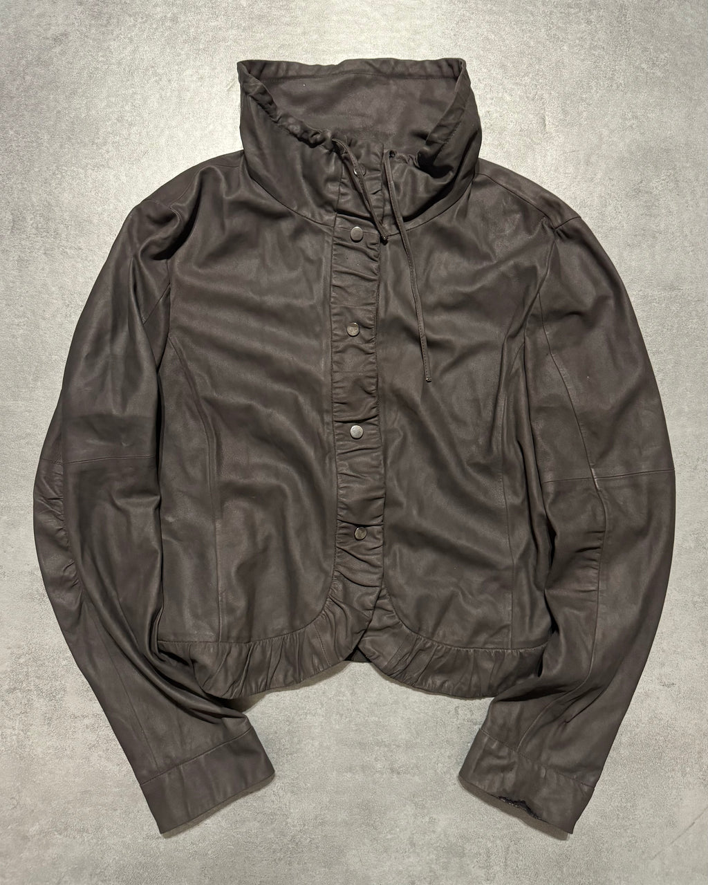AW2007 Armani Collezioni Brown Goat Leather Buttoned Contemporary Jacket (S) - 1