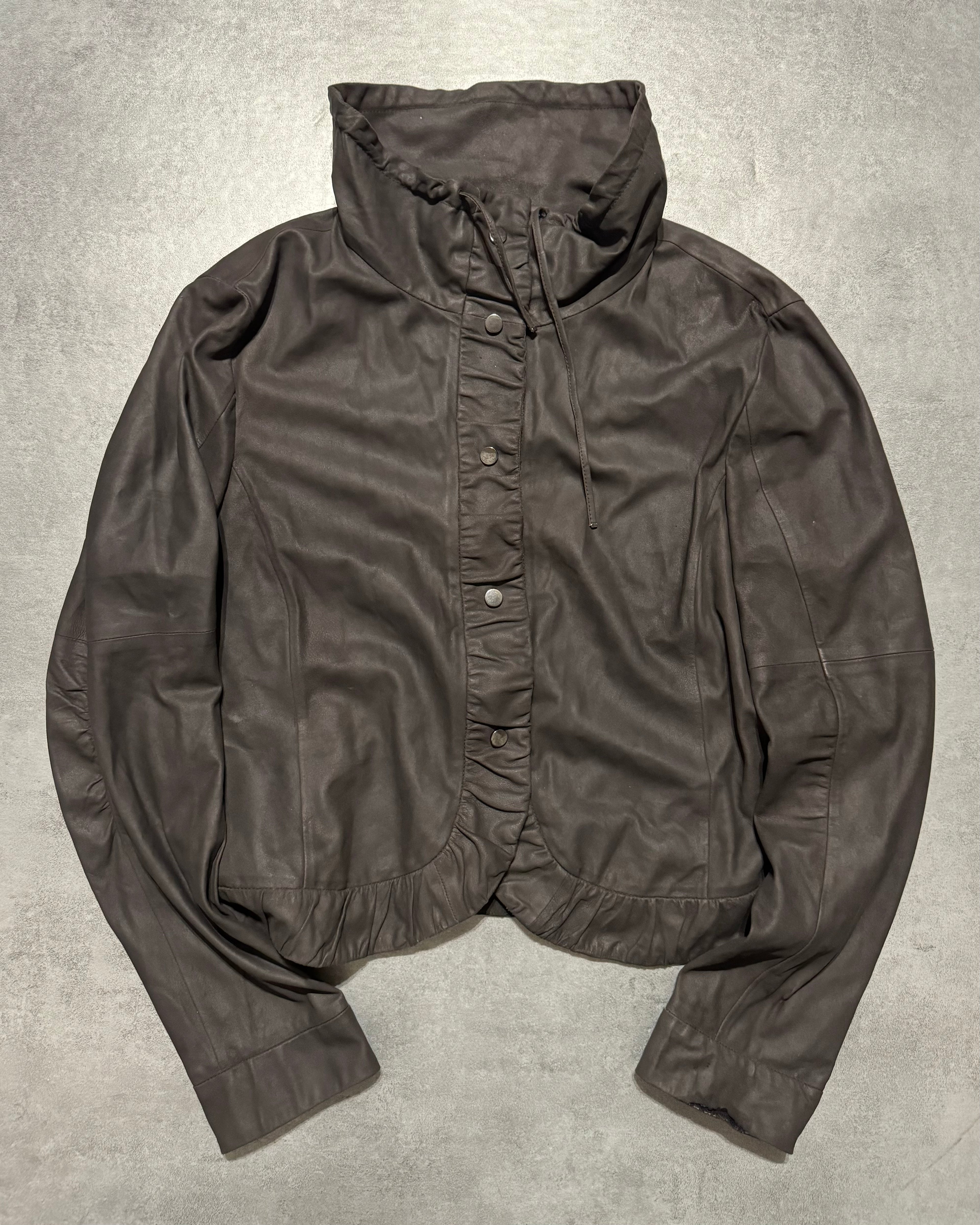 AW2007 Armani Collezioni Brown Goat Leather Buttoned Contemporary Jacket (S) - 1