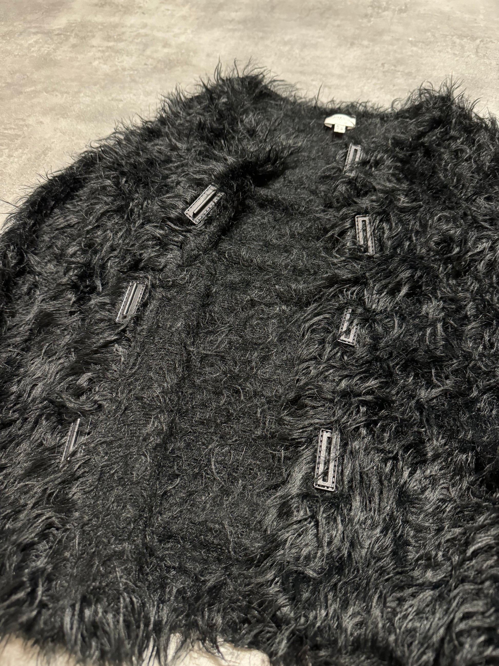 2000s Armani Collezioni Asymmetrical Black Fur Cozy Cardigan (XS) - 3